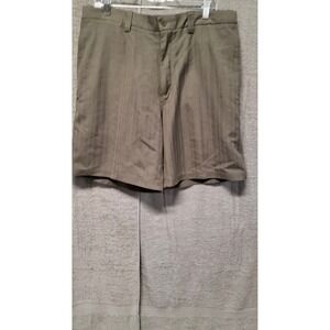 Big Dogs Mens Olive Green Striped Flat Front Shorts Size 36 Casual Golf